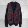 イヴ サンローラン 1990's ヴィンテージ YSLロゴ アーガイル柄 カーディガン ネイビー