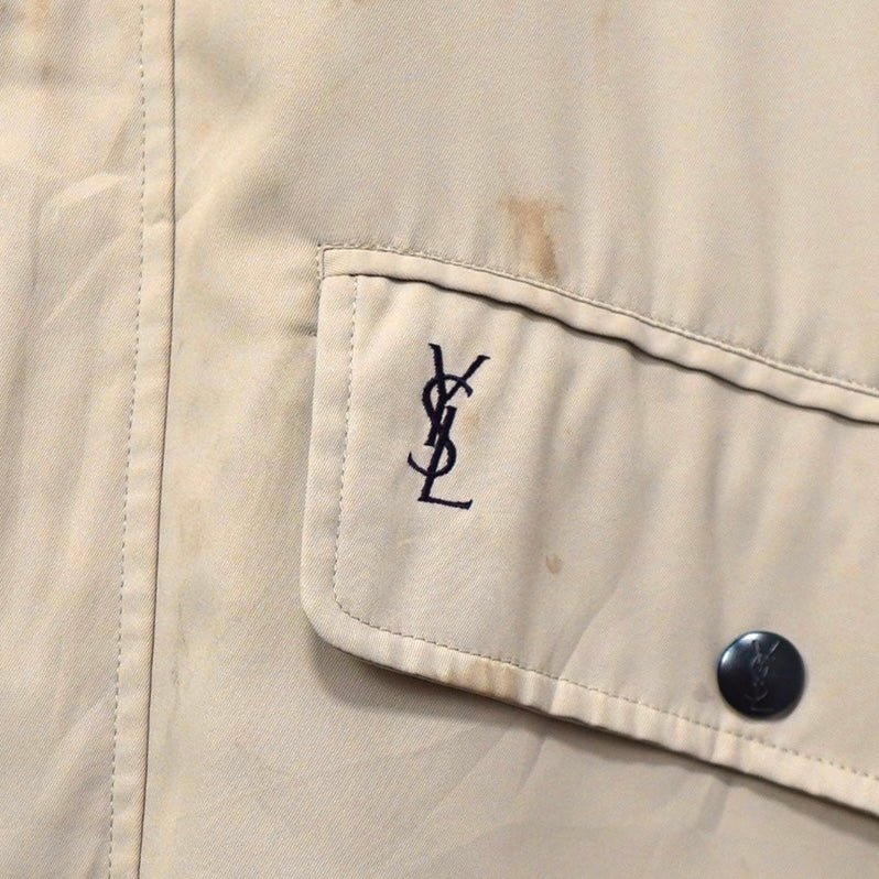 イヴ サンローラン 1990's ヴィンテージ YSLロゴ 刺繍 リバーシブル ミドル丈 ブルゾン ナイロンジャケット ネイビー / ベージュ - NEWSED