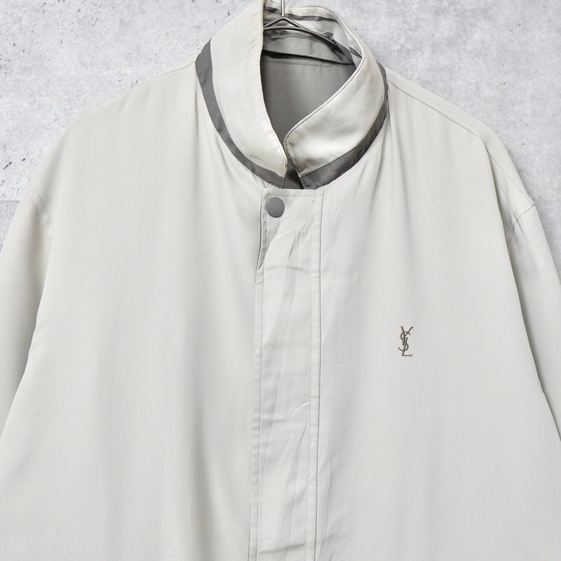 イヴ サンローラン 1990's ヴィンテージ YSLロゴ 刺繍 リバーシブル ナイロンジャケット ブルゾン カーキ / ベージュ - NEWSED