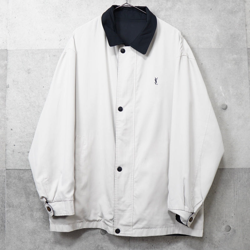 イヴ サンローラン 1990's ヴィンテージ YSLロゴ 刺繍 リバーシブル ナイロンジャケット ブルゾン オフホワイト / ブラック - NEWSED
