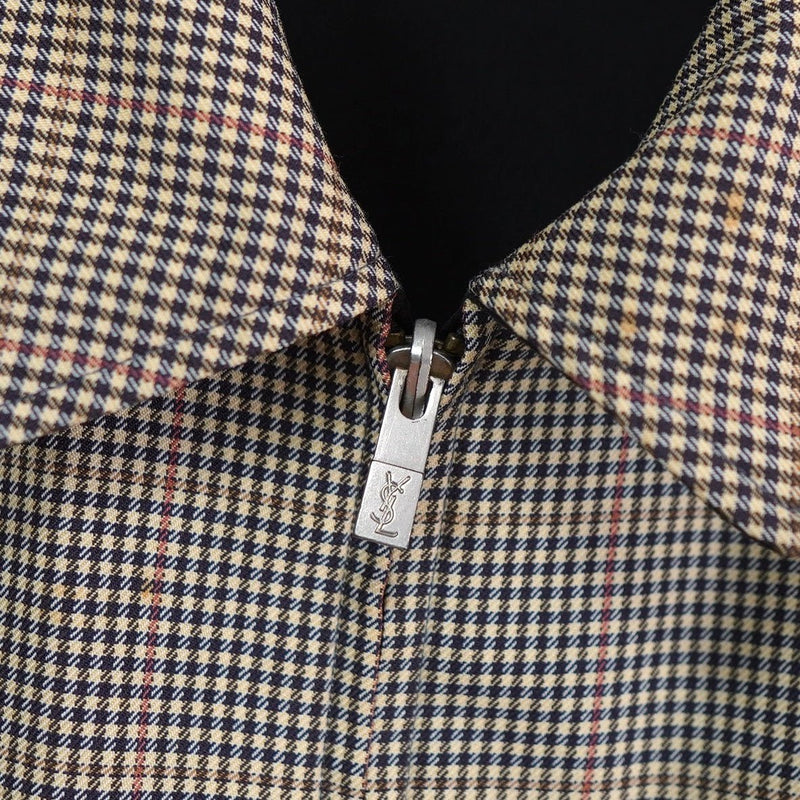 イヴ サンローラン 1990's ヴィンテージ リバーシブル YSLロゴ スエード調 ブルゾン ブラック チェック柄 - NEWSED