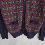 イヴ サンローラン 1990's ヴィンテージ YSLロゴ アーガイル柄 カーディガン ネイビー - NEWSED
