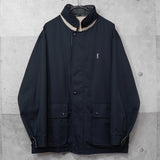 イヴ サンローラン 1990's ヴィンテージ YSLロゴ 刺繍 リバーシブル ミドル丈 ブルゾン ナイロンジャケット ネイビー / ベージュ - NEWSED