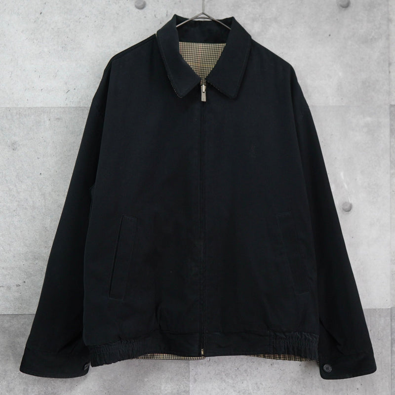 イヴ サンローラン 1990's ヴィンテージ リバーシブル YSLロゴ スエード調 ブルゾン ブラック チェック柄 - NEWSED