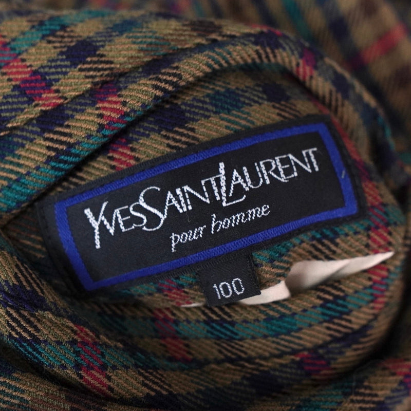 イヴサンローラン 1990's ヴィンテージ リバーシブル YSLロゴ 刺繍 チェック柄 ウールブルゾン ブラウン / ボルドー - NEWSED