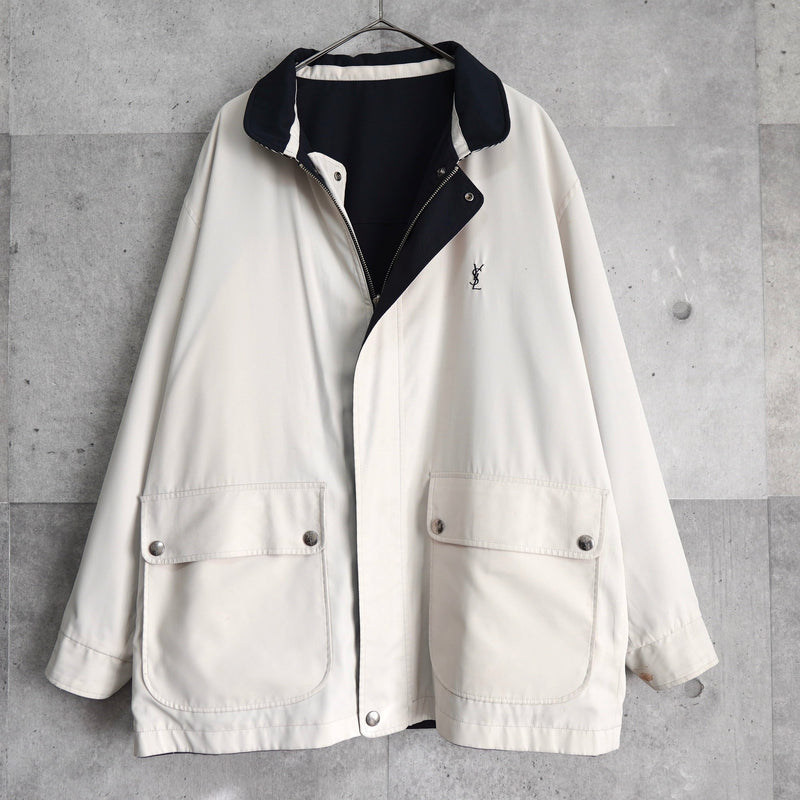イヴ サンローラン 1990's ヴィンテージ YSLロゴ リバーシブル ブルゾン ミドルコート ホワイト / ネイビー - NEWSED