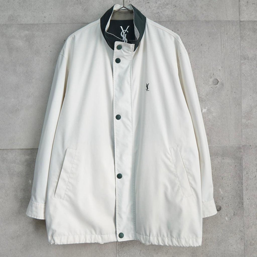 イヴ サンローラン 1990's ヴィンテージ YSLロゴ ブルゾン カバーオール コート ホワイト/ダークネイビー