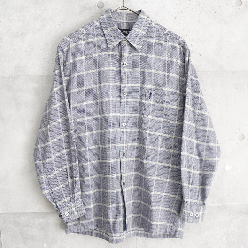 イヴ サンローラン 1990's ヴィンテージ YSLロゴ チェック柄 長袖シャツ グレー