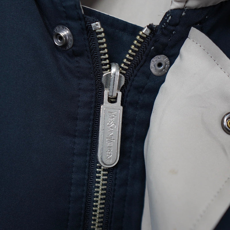 イヴ サンローラン 1990's ヴィンテージ YSLロゴ 刺繍 リバーシブル ミドル丈 ブルゾン ナイロンジャケット ネイビー / ベージュ - NEWSED