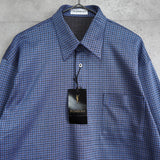 1990's イヴ・サンローラン カサンドラロゴ YSLロゴ ワンポイント刺繍 チェック柄 長袖シャツ ブルー Lサイズ デッドストック - NEWSED