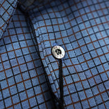 1990's イヴ・サンローラン カサンドラロゴ YSLロゴ ワンポイント刺繍 チェック柄 長袖シャツ ブルー Lサイズ デッドストック - NEWSED