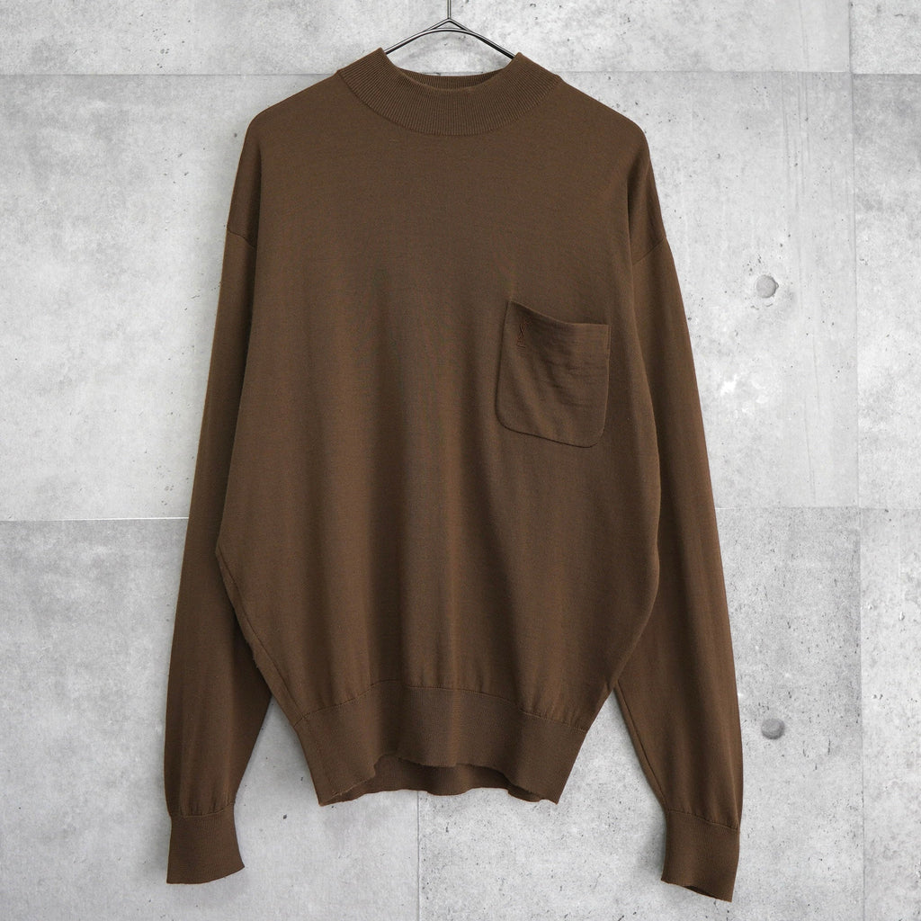 1990's イヴ・サンローラン カサンドラロゴ YSLロゴ モックネック ニット ブラウン Lサイズ