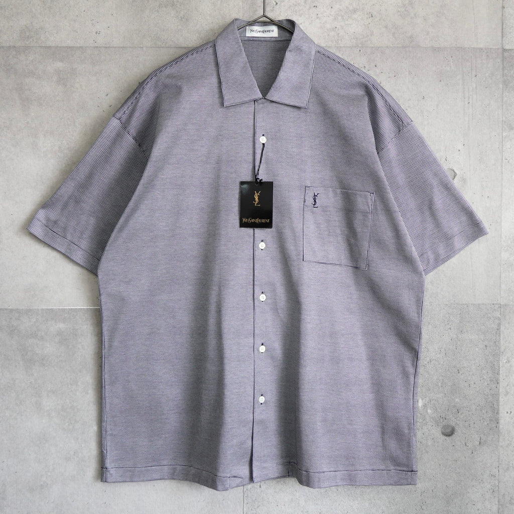 1990's イヴ・サンローラン カサンドラロゴ YSLロゴ ワンポイント刺繍 半袖シャツ Lサイズ デッドストック