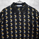 1990's カサンドラロゴ YSLロゴ ワンポイント刺繍 総柄 半袖ポロシャツ ブラック / イエロー Lサイズ - NEWSED