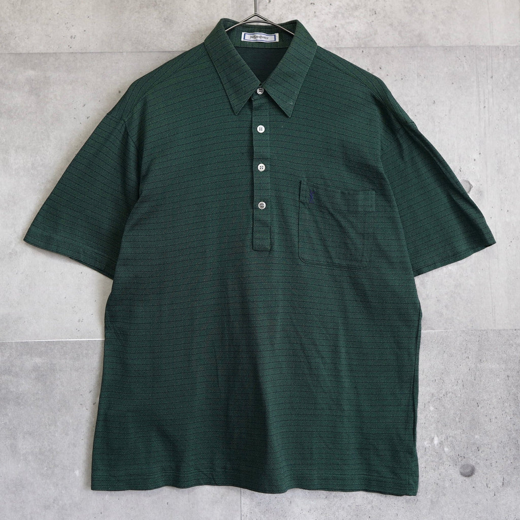 1990's イヴ・サンローラン カサンドラロゴ YSLロゴ ワンポイント刺繍 半袖ポロシャツ モスグリーン Lサイズ