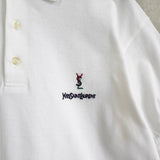 1990's イヴ・サンローラン カサンドラロゴ YSLロゴ ワンポイント刺繍 半袖ポロシャツ ホワイト L〜XL相当 - NEWSED
