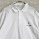 1990's イヴ・サンローラン カサンドラロゴ YSLロゴ ワンポイント刺繍 半袖ポロシャツ ホワイト L〜XL相当 - NEWSED