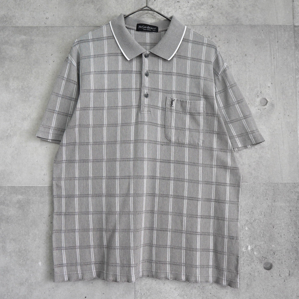 イヴ・サンローラン 1990's 半袖ポロシャツ カサンドラロゴ YSLロゴ グレー L〜XL相当