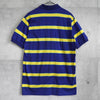 1990's イヴ・サンローラン カサンドラロゴ YSLロゴ ワンポイント刺繍 ボーダー柄 半袖ポロシャツ ブルー×イエロー Mサイズ