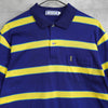 1990's イヴ・サンローラン カサンドラロゴ YSLロゴ ワンポイント刺繍 ボーダー柄 半袖ポロシャツ ブルー×イエロー Mサイズ