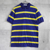 1990's イヴ・サンローラン カサンドラロゴ YSLロゴ ワンポイント刺繍 ボーダー柄 半袖ポロシャツ ブルー×イエロー Mサイズ