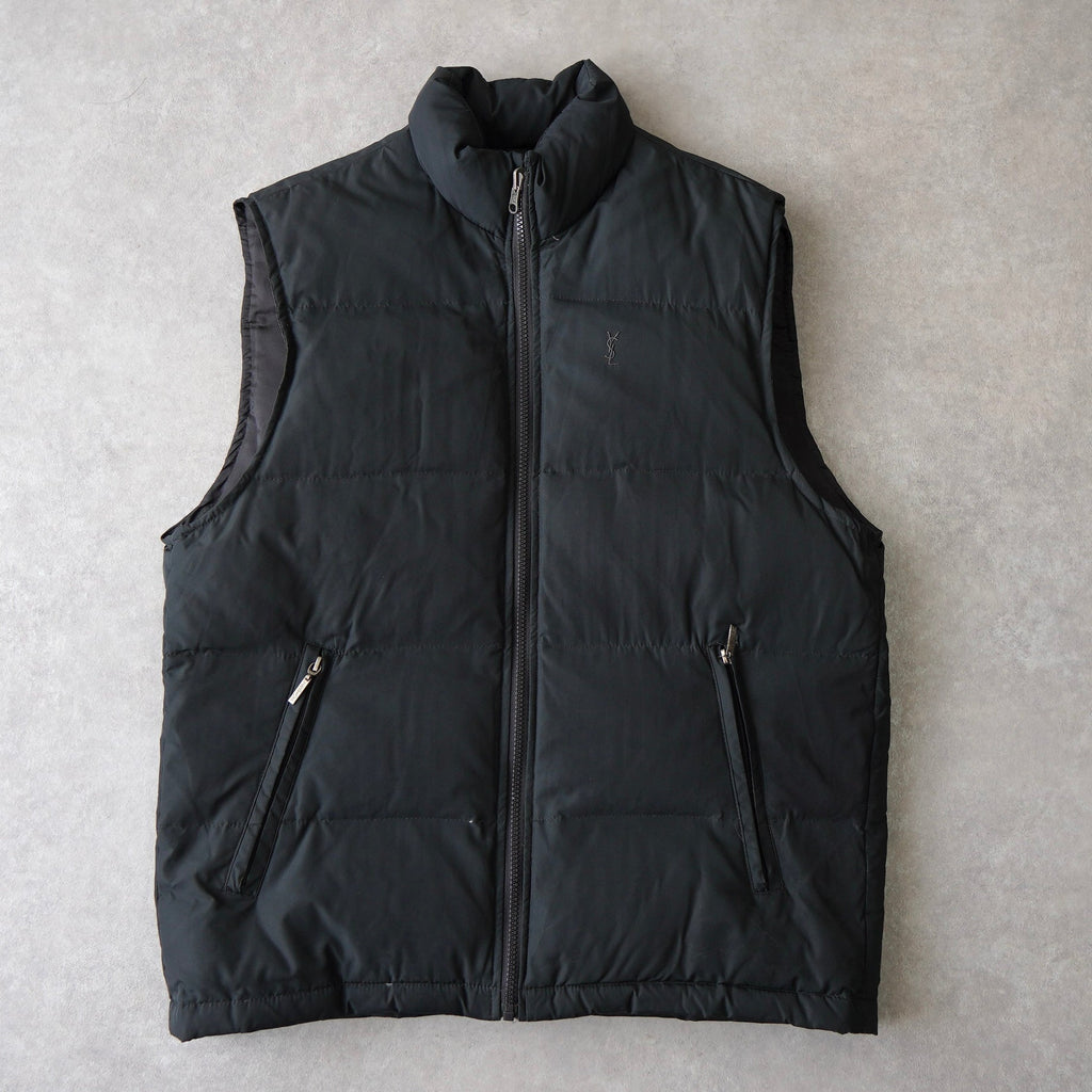 Yves Saint Laurent 1990's Cassandra logo YSL logo padded vest green black M-L size