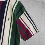 1990's イヴ・サンローラン カサンドラロゴ YSLロゴ ワンポイント刺繍 ストライプ柄 Tシャツ トップス マルチカラー Lサイズ - NEWSED