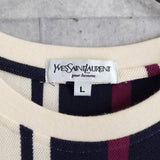1990's イヴ・サンローラン カサンドラロゴ YSLロゴ ワンポイント刺繍 ストライプ柄 Tシャツ トップス マルチカラー Lサイズ - NEWSED