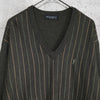 イヴサンローラン 1990's ヴィンテージ YSLロゴ ニット Vネック ストライプ柄 カーキ
