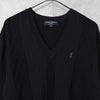 Yves Saint Laurent 1990's Vintage YSL Logo Embroidered V-neck Knit Black