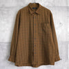 イヴ・サンローラン 1990's カサンドラロゴ YSLロゴ チェック柄 長袖シャツ キャメル XL相当