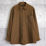 イヴ・サンローラン 1990's カサンドラロゴ YSLロゴ チェック柄 長袖シャツ キャメル XL相当 - NEWSED