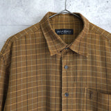 イヴ・サンローラン 1990's カサンドラロゴ YSLロゴ チェック柄 長袖シャツ キャメル XL相当 - NEWSED