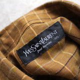 イヴ・サンローラン 1990's カサンドラロゴ YSLロゴ チェック柄 長袖シャツ キャメル XL相当 - NEWSED