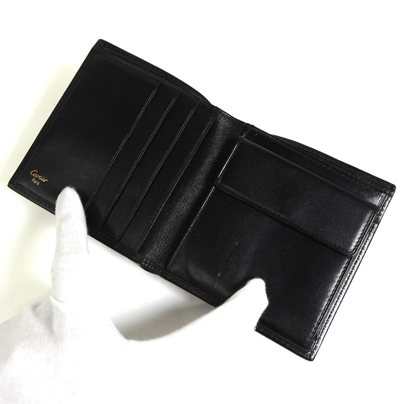 カルティエ パシャ レザー 二つ折り財布 ブラック