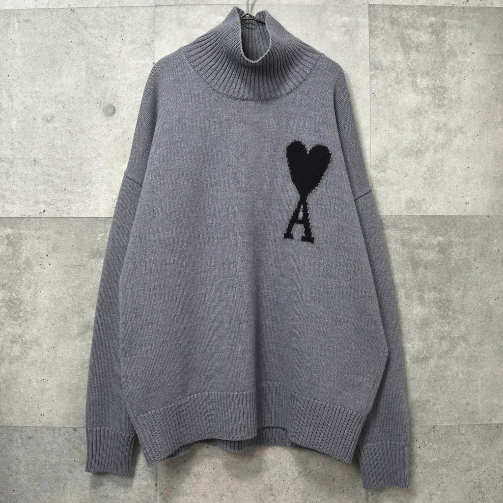 アミパリ アミ パリス ハートロゴ タートルネック ニット グレー
