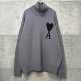 アミパリ アミ パリス ハートロゴ タートルネック ニット グレー