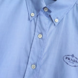 プラダ ロゴ 刺繍 クロップド 半袖シャツ ブルー レディース
