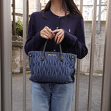 ミュウミュウ マテラッセ デニム / レザー 2way ハンドバッグ ショルダーバッグ ブルー / ブラック