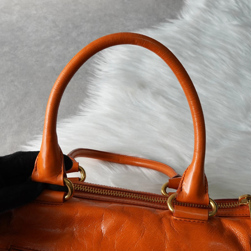 ミュウミュウ レザー 2way ハンドバッグ ショルダーバッグ オレンジ