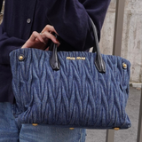 ミュウミュウ マテラッセ デニム / レザー 2way ハンドバッグ ショルダーバッグ ブルー / ブラック