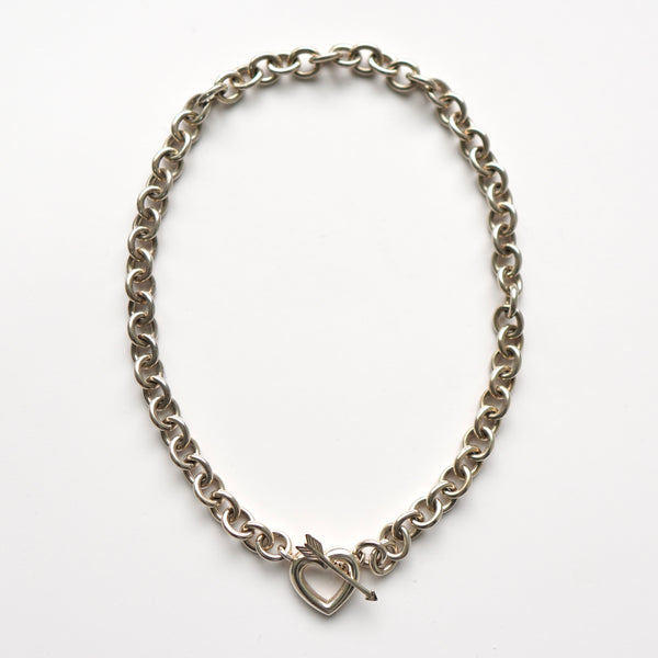 Heart × Arrow Silver Anchor Necklace