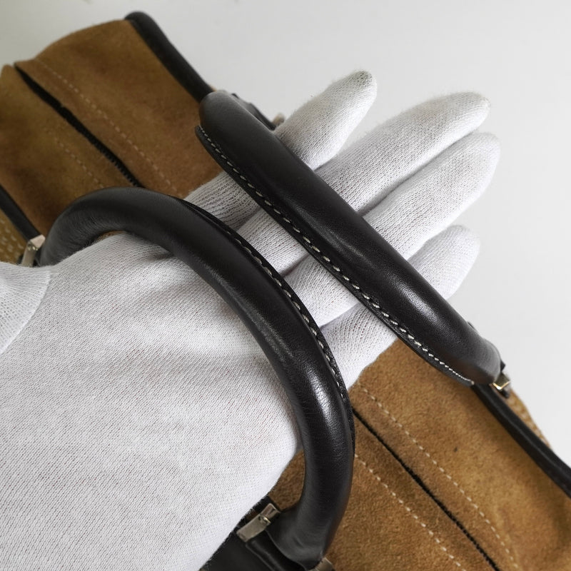 ロエベ アマソナ28 スエード / レザー ハンドバッグ ベージュ / ブラウン