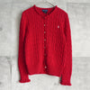 ポロ ラルフローレン フリル ケーブル編み コットン ニット カーディガン レッド レディース
