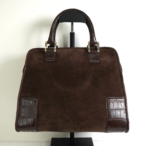 ロエベ アマソナ28 スエード / クロコ ハンドバッグ ブラウン