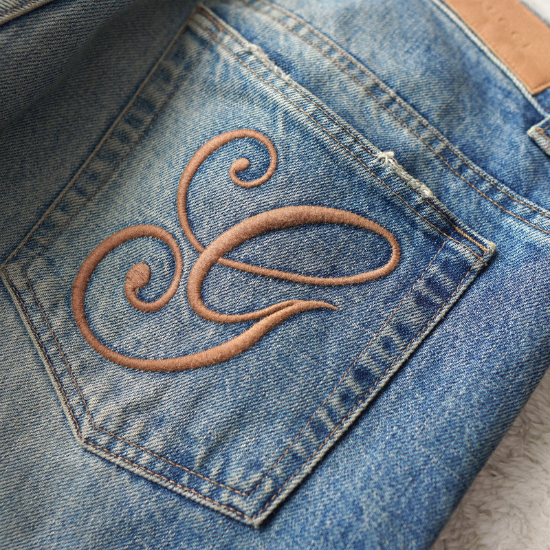 Initial Embroidery Blue Denim｜Made in Italy