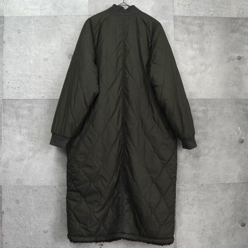 ザ ノースフェイス リバーシブル ロゴ刺繍 ロング丈 キルティングコート ボアコート カーキ / ブラック