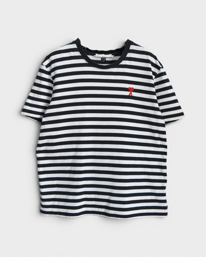 アミパリ アミ パリス ハートロゴ ボーダー Tシャツ ブラック / ホワイト Mサイズ メンズ レディース