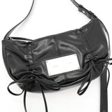 Half Shirring Ribbon Round Bag マーティン キム ロゴプレート リボン ワンショルダーバッグ ブラック