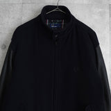 フレッドペリー ロゴ刺繍 レザー切り替え ウールブルゾン ブラック